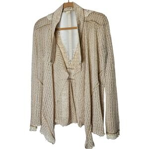Nick and Me Boho Lace Knit Cardigan Medium Size Beige‎ Raw Hems Open Front